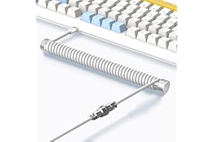 MAMBASNAKE Customized Zwinięty Kabel Klawiatury i Aviator Cable Winder Set - Stały Pręt do Kabla Aviator Metal Pręt Obciążeniowy + Spiralny Kabel USB C z Złączem Aviator do Klawiatury do Gier - Biały