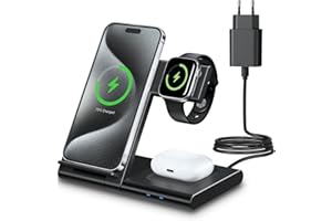 WATOE Chargeur Induction 3 en 1 pour iPhone 16/15/14/13/12/11/Pro/Max/XS/XR/X/8/Plus, Chargeur Rapide sans Fil pour iWatch 10/9/8/Ultra 2/7/6/SE/5/4/3/2, Station de Charge pour AirPods 2/3/4/Pro/Pro2