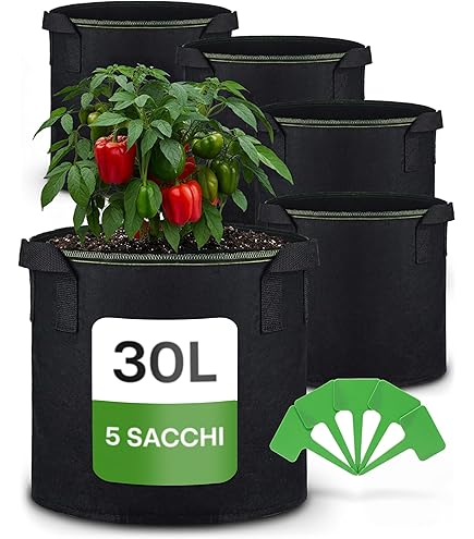 VIEWALL 5 Sacchi Per Piante In Tessuto 20L - Con Manici E Occhielli Metallici, Vasi In Tessuto Non Tessuto 300g, Per Patate, Ortaggi, Fiori (Nero) - 2