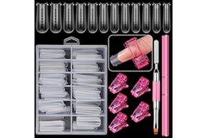 EBANKU Zestaw Dual Nail Forms, 120 sztuk, przezroczyste sztuczne paznokcie, zestaw do przedłużania paznokci żelowych, akrylowych, z 1 pędzelkiem akrylowym z dwoma końcówkami i 5 klipsami do końcówek