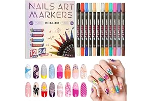 AOOWU 24 färger 3D nagellackspenna set, dubbelspetsig Nail Art-markör, gör-det-själv nagelkonst graffiti, nagelspets Nail Art skönhetsdekoration, premium snabbtorkande formel, splittersäker, för