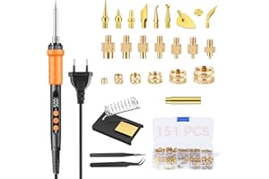 BOSYTRO Juego puntes soldadura 151pz rosc, Juego soldad temp ajust 90W, insertos roscados M2-M8 para impresión 3D, puntas de soldadura M2-M8 + soporte + pinzas + cabezal adaptador de dibujo (Naranja)