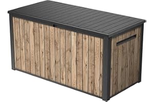 Keter Gartenbox Sierra 643L | 144x67x73 cm cm | Kunststoff in Holzoptik (Pinie) | Deckel mit Gasdruckfedern | abschließbar