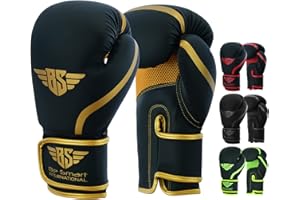 BES Smart® Professional Boxing Gloves For Adults Youth Kids Men and Women Mitts Leather Pro Gel Muay Thai MMA Kick Boxing Sparring Grappling Fighting & Training Punch Bag