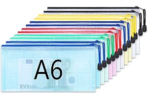 WENGX 12PCS Mesh Pencil Pouch File Bag,Translucent Pencil Case Plastic Wallets Folders Travel Storage Bags for School Supplies, Bills, Cosmetics, Stationery,etc(A6)