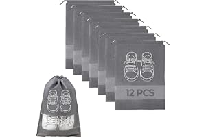 AMERTEER 12-Pack large Travel Shoe Bags | Transparent Shoe Organizers Pouch | Waterproof Shoes Bag for Gym,Travel, Drawstring Large Capacity Shoe Packing Bags 35x45cm For Men Women (Grey)