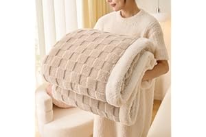 Gracelife Sherpa Blanket Throw Blanket Fleece Blanket Double, Soft Fluffy Fuzzy Warm Blanket Throws for Bed and Couch, Large Thick Blanket for All Season Use (Beige-2, 60"*80", Solid)