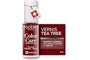 PODERM Vernis Soin au Tea Tree - Rouge Allure | Swiss Lab - 8ML | Enrichis en Tea Tree, Silicium & Biotine | Purifie, Clarifie & Nourrit les Ongles Jaunes et Abîmés | Créé par une Podologue