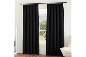 PONY DANCE Cortina Negra Opaca Cortinas Termicas Aislantes Frio y Calor Cortinas Dormitorio Matrimonio para Riel Cortinas Habitacion Cortinas de Salon, 2 Piezas, 167x228 CM, Negro
