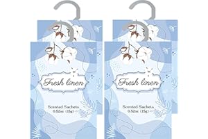 ZINQATUN XL Fresh Linen Wardrobe Freshener with Retractable Hanging Hook - 4 Pack| Vermiculite & Natural Essential Oil | Long-Lasting Scented Sachets for Wardrobes, Cars, Drawers| Home Fragrance UK