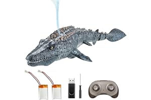 OBEST 2.4GHz Remote Control Mosasaurus Boats, RC Mosasaurus Toys Water Spray Pool and Lake Toy,RC Electric Shark Dinosaur, Grey