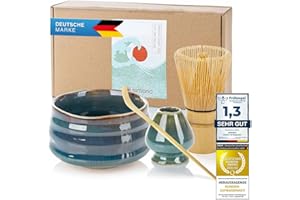 DIMONO Service à thé Matcha original de luxe avec bol à matcha, balai en bambou, porte-balai, cuillère doseuse - le coffret cadeau de luxe pour la cérémonie du thé (service à thé de luxe)