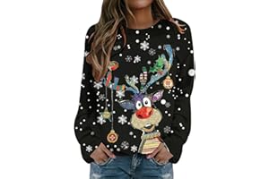 GÉNÉRIQUE Pull de Noel Femmes Hiver Moche Noël Drole Sweatshirt Femme Noël Manches Longues Polaire Chaude Ample Christmas Funny Pullover Col Rond Renne De Lumineux Hiver Sportswear