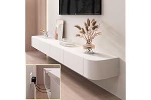 XDXINY Consola de TV flotante para TV, mueble de TV montado en la pared, banco de TV de almacenamiento grande debajo de la TV con cajones, soporte para enrutador (blanco, 240 x 20 x 24 cm)
