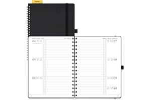 POPRUN Agenda Settimanale 2025 2026 Spirale 22 x 16,5 cm, Weekly Planner da Ago.2025 a Dic.2026, Righello in Plastica, Angoli a strappo, Carta Spessa da 100 GSM, Nero
