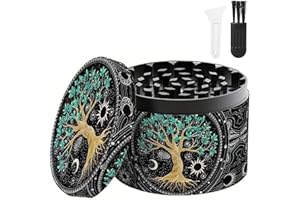 LHOEST Large Grinder 63MM Crusher 40 Grinding Teeth Metal Grinder Tree Design Cool 4 Layers Grinders Metal Crusher for Spice Mill with Scraper and Plastic Brush