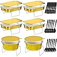 Maxcheck 30 Pcs 6 Sets Disposable Chafing Dishes Buffet Set Buffet Server Food Warmer Chafing Dish Set for Party with Rectangle and Round Chafer Trays, Utensils, Buffet Stand for Parties Events