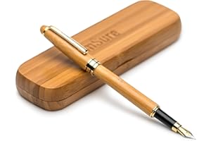 mSure, penna stilografica con custodia, entrambe in legno di bambù, 100% realizzata a mano, perfetta idea regalo per uomo/donna d'affari