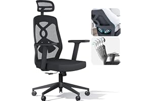 MELOKEA ReliefBack S1 Silla de Escritorio, Silla Oficina Ergonómica, Función Balancín, Reposacabezas y Reposabrazos Regulables, Altura Regulable, Silla de Malla, Silla Ergonómica de Escritorio