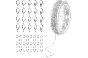INNOHHUSTLE 10m Schmuckkette Gliederkette Meterware Silber Gliederkette Schmuckherstellung Zubehör Kit Kettenband mit 20 Karabinerverschluss 40 Biegeringe Ketten Selber Machen Set für Schmuck Basteln DIY