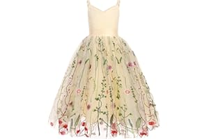 IWEMEK Fille Robe de Mariage Longue Robe de Demoiselle d'honneur Tutu Princesse en Spaghetti sans Manches Baptême fête Anniversaire Soirée Cocktail pour Enfants 6-14 Ans