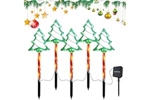 TSLBW 5 Pieces Christmas Pathway Lights, Solar Garden Lights Christmas Tree Snowflakes Stars Solar Lights Outdoor Waterproof Christmas Lawn LED Lights for Garden Festive Xmas Decoration (C)
