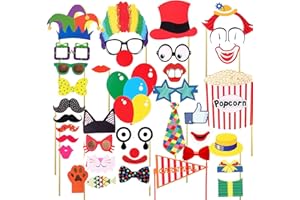 HEIPEN 36pcs Carnival Party Photo Booth Props - Funny DIY Circus Party Decorations for Carnival Party, Wedding, Birthday and Graduation Party Supplies