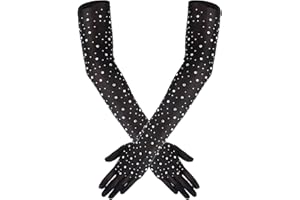 LUSOFIE Guanti Lunghi Neri con Strass Donna Accessori per la Scena del Tea Party da Donna Guanti Neri Glamour da Donna Festa di Matrimonio Formale Prom Costumi di Halloween per le Donne
