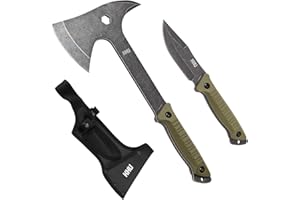KHU 2 pcs 420HC Acero Hacha Supervivencia Cuchillo de Caza Cuchillo Hoja Fija Hacha de Camping - con Funda para Caza, Pesca, Bushcraft, Camping, Outdoor, Supervivencia y Bushcraft - 07A