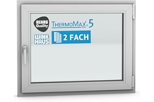 ThermoMax 5 Classic Kunststoff-Fenster, Uw-Wert 1,3, BxH: 100x80cm / 1000x800mm, DIN rechts (Griff links), mit 2-fach Wärme-Isolier-Verglasung, Winkhaus Sicherheitssystem & Rehau Profil