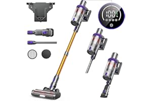 Laresar Aspirapolvere Senza Fili 400W/33000pa Scopa Elettrica Senza Fili Potente con Display Touch Autonomia 50 Minuti, Anti-Avvolgimento Aspirapolvere Senza Fili, Pulizia dei Bordi, 1.5L【Elite 3】