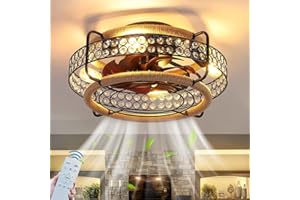 ‎KZT KZT Retro Deckenventilator mit Beleuchtung und Fernbedienung E27 Vintage Kristall Eisenkäfig Deckenleuchte mit Ventilator Industrial Leise Ventilator Deckenlampe für Schlafzimmer Wohnzimmer Esszimmer