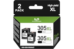 ECONOMINK Czarny wkład atramentowy 305 XL, wkłady atramentowe 305XL regenerowane do HP 305, wkłady atramentowe 305 do DeskJet 2710 2720 2700 2724 Plus 4120 Envy 6000 6020 6032 6010 6055 Pro 6430 6400 (2 czarne)