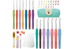 MECHEER 53 Pack Crochet Hooks Set, 14 Sizes Crotchets Hooks, Crochet Kits for Beginners Adults, Knitting Kit with Aluminum Crochet Needles, Crochet Hook Case Ergonomic Grip for Arthritic Hands Crochet Tools
