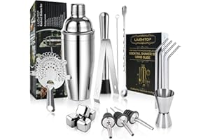 LIVEHITOP Cocktail Set, 19 Cocktail Bar Set Professioneller 750 ML Cocktail Shaker mit 4 x Whisky Steinen für Bar, Zuhause, Party