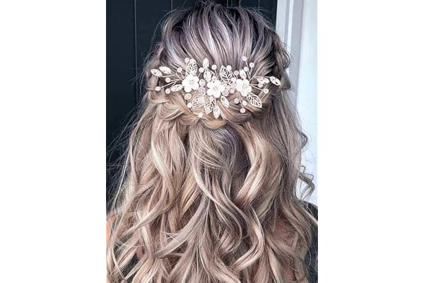 Vakkery Accessoires Cheveux Mariage pour Femmes Fleurs Cheveux Mariage avec Cristal pour Mariée et Filles