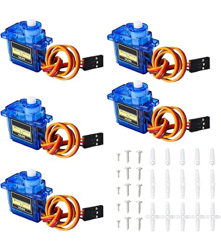 5x Micro Servo Motor 9G Compatible avec SG90, Servomoteur pour RC Robot Hélicoptère/Avion/Bateau/Voiture/Véhicule Commande avec Câble,180° Mini Servomoteur Compatible avec Arduinoet et Raspberry Pi