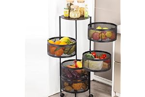 Senhill Multistrato Cesto di Frutta Rotolante Rotondo Mobili Cucina Rack di stoccaggio con ruote Pavimento in piedi Rack di stoccaggio di verdure da frutta (Senza installazione) (5 livelli)