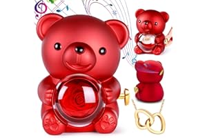 Ewige Rosen Bär Geschenk für Frauen, Ewige Rose Teddybär mit Halskette und Musikdose, Geburtstagsgeschenk für Frauen, Eternal Rose Weihnachten Geschenke für Freundin Valentinstag Mama Geburtstag
