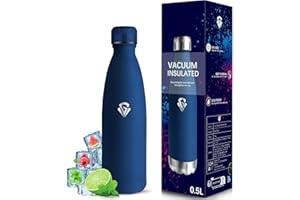 Grsta Borraccia Termica, Borraccia 500 ml, Senza BPA, Borraccie Acciaio Inox, Senza Perdite, Borraccie 0,5 litri, Acciaio Inossidabile 18/8, per Scuole, Campeggio, Viaggio, Blu scuro