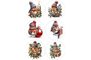 CHIC COTTAGE CRAFTS 12 Robins Christmas Selection - Card Making Toppers Self Adhesive Circles - Glossy Finish Medium 88mm (3.5 inches) Diameter - Pack of 12 (Two Sheets of 6) - Crafts Labels