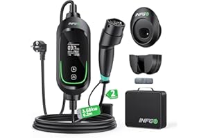 ‎INFGO INFGO Mobile Wallbox 3,68kW [1-phasig, 6,2m, 6-16A], EV Charger mit Einstellbarer Ladeleistung, Timer-Funktion, Typ 2 Ladekabel Schuko für Model Y/3, ID.3, i4, EQB, e-tron und weitere PHEV/EV, Schwarz