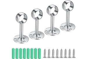 Lpraer 4 Pcs Edelstahl Gardinenstangen Halterung Set Vorhangstange Fenster Wand Gardinenstange Deckenmontage (Rohrlochdurchmesser: 25mm) Silber