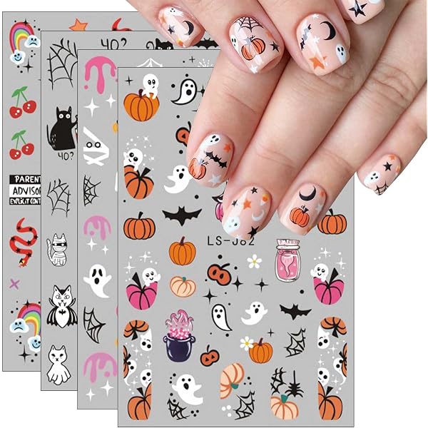 Halloween Nagelsticker – 5 Blätter, Selbstklebend, Mit Spinnen & Netzen