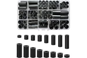 LEMIYOO 102pcs Plastic Spacers Washers Assorted,M6/M8 Nylon Spacers Fixings Washers For Insulation Column,16 Different Sizes Non-Threaded Column Standoff Support (Black)