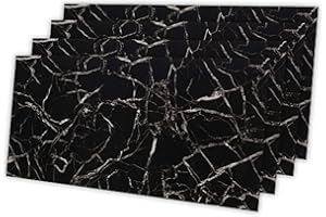 IZODEKOR Revestimiento de pared efecto mármol - 4x paneles - Alternativa a baldosas/azulejos, panel ducha, panel para pared cocina | Black White