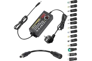‎MEIYUE Fuente de alimentación Universal Regulable, 3 V ~ 24 V 3A 72W Adaptador de Corriente Ajustable, 100 V-240 V AC a DC Converter con Pantalla de tensión LED y 14 Puntas y Cable de polaridad