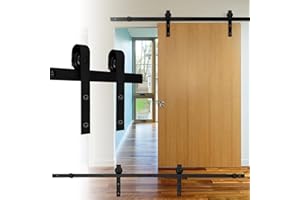 Randaco Kit de herrajes para puerta corredera de 200cm/6.6FT, sistema de puertas correderas de interior con una capacidad de carga de 150kg (rectangular)