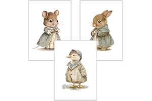 WBdesignz Kinderzimmer Poster 3er Set Babytiere in Vintage Kleidung Babyzimmer Deko Tier Bilder für Kinder Hase Maus Gans (ohne Rahmen)