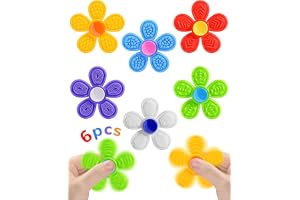 SCIONE 6-pack Texturerade Fidget Spinners i Silikon – Set med Sensoriska Handsnurror för Barn & Vuxna | Färgglada Stressavlastande Leksaker med Taktila Ytor som Worry Stone